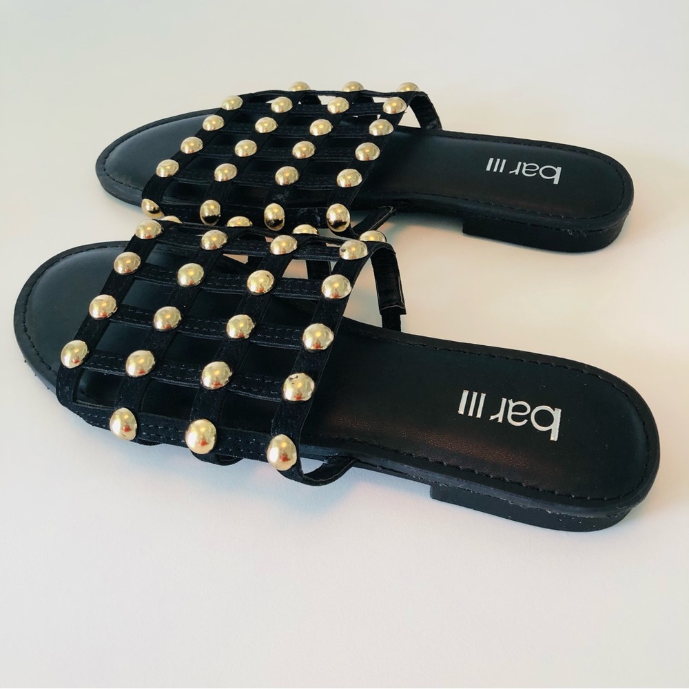 Bar III Black Slide Sandals with Gold Studs